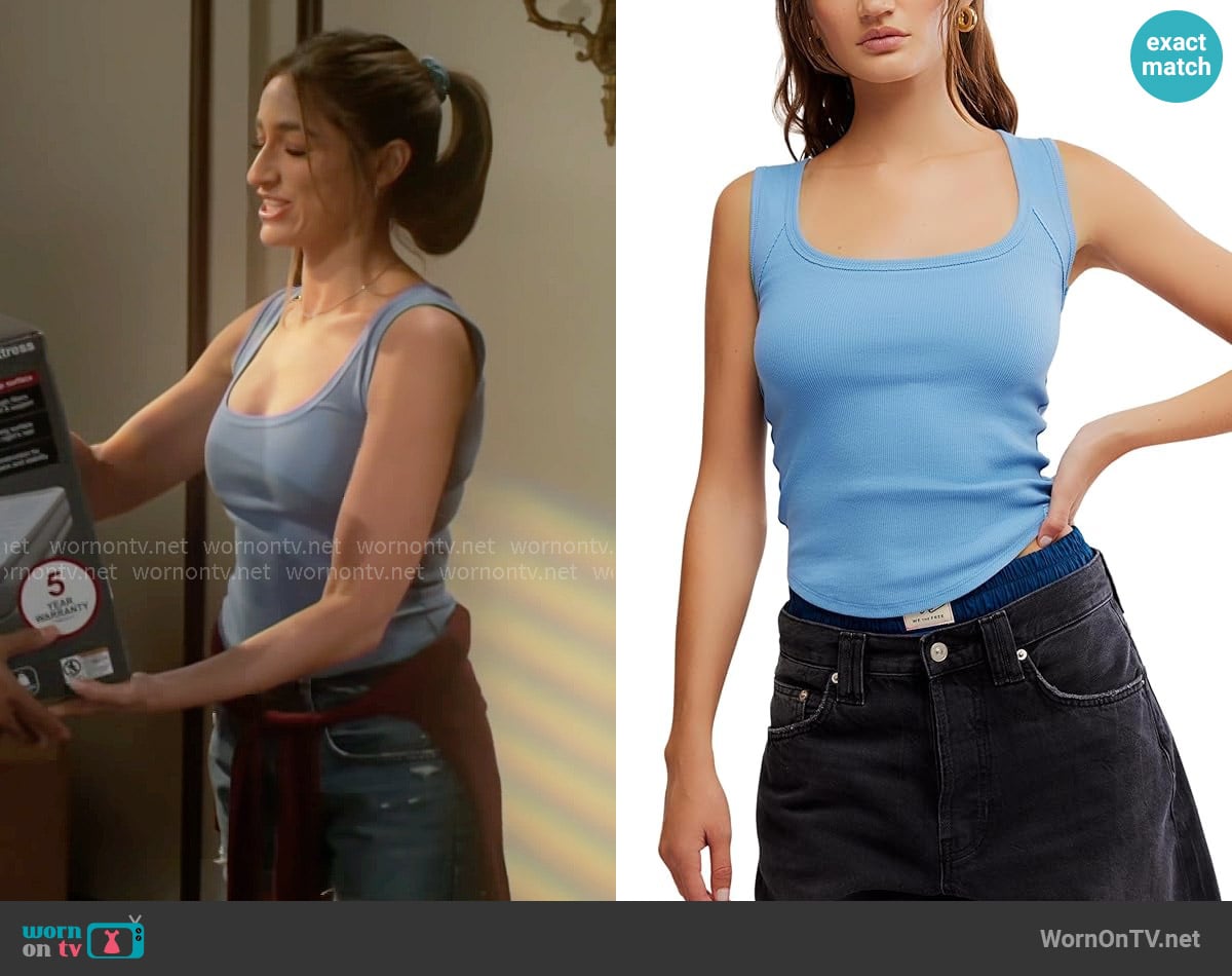 Free People Hummingbird Tank in Allure Blue worn by Ashley Morgan (Jen Jacob) on Beyond the Gates