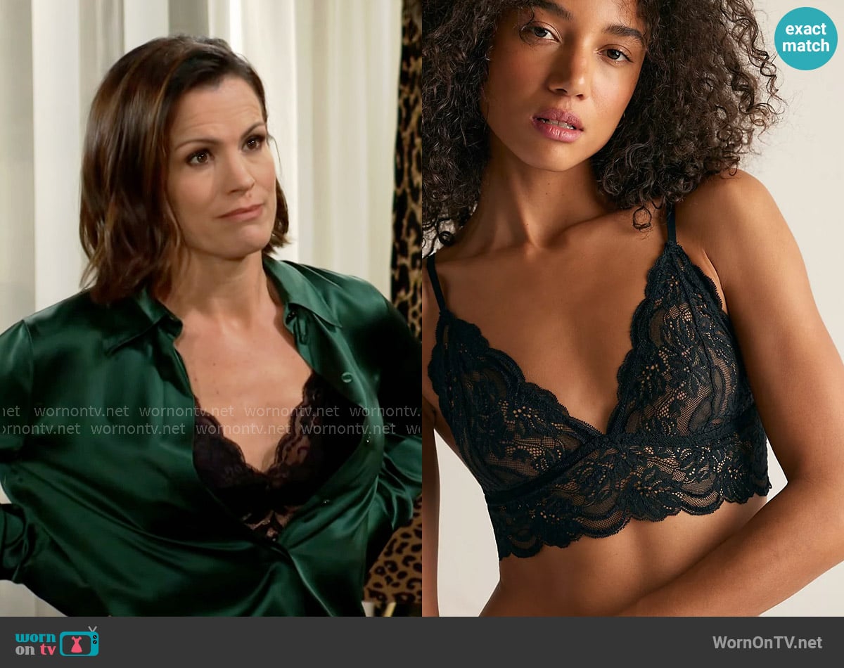 Free People Last Dance Lace Longline Bralette in Black worn by Chelsea Lawson (Melissa Claire Egan) on The Young and the Restless