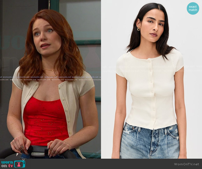 Free People Most Wanted Cardi in Ivory worn by Joy Wesley (AlexAnn Hopkins) on Days of our Lives