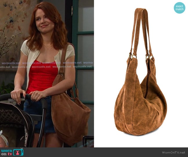 Free People Roma Suede Tote in Rust worn by Joy Wesley (AlexAnn Hopkins) on Days of our Lives