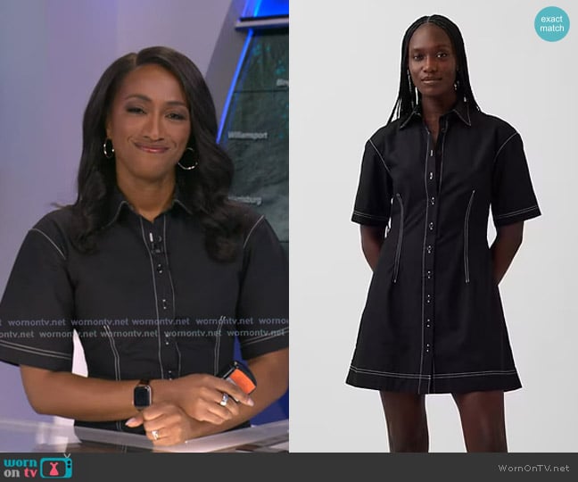 Gap Poplin Mini Shirtdress in True Black worn by Brittany Bell on Good Morning America