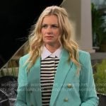 Gemma’s striped top and aqua green blazer on The Neighborhood