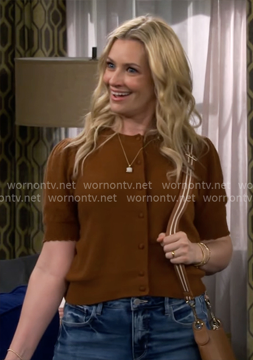 Gemma’s brown short-sleeve cardigan on The Neighborhood