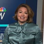 Gilma’s blue tie neck satin blouse on NBC News Daily