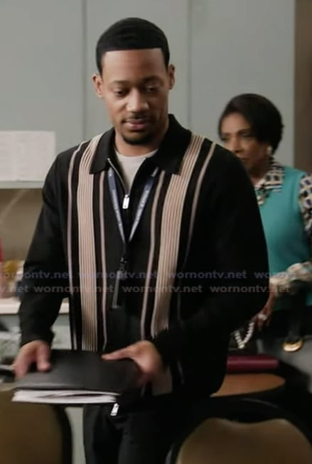 Gregory’s stripe ribbed shirt on Abbott Elementary
