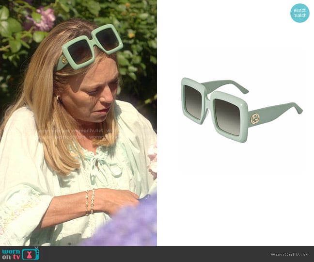 Gucci GG0783S Sunglasses in Green worn by Sutton Stracke on The Real Housewives of Beverly Hills