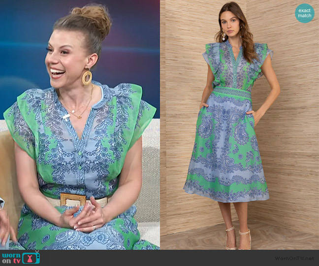 Hale Bob Caitriona Linen Organza Top worn by Jodie Sweetin on Access Hollywood