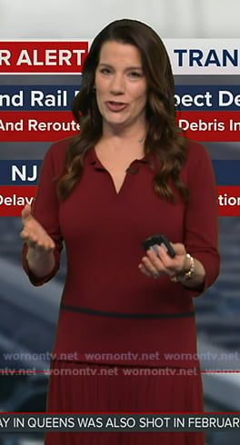Heather’s burgundy pleated knit dress on Good Morning America