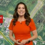 Heather's red dress with gold zipper pocket on Good Morning America