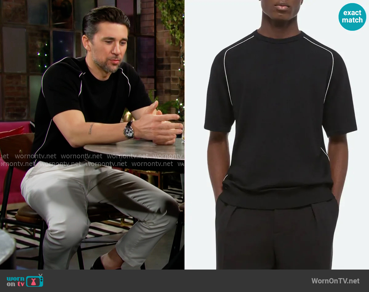 Helmut Lang Contrast Piping Wool T-Shirt worn by Cane Ashby (Billy Flynn) on The Young and the Restless