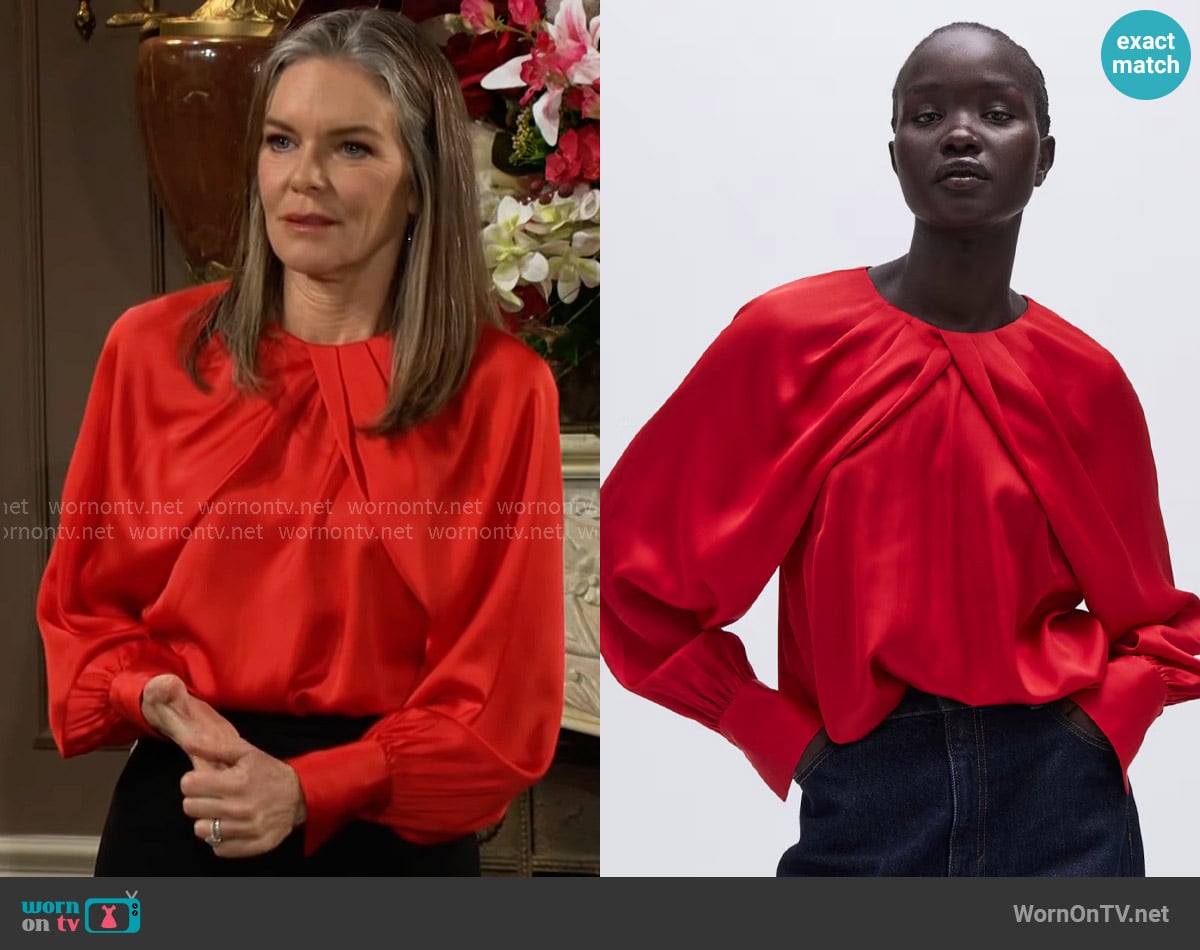 H&M Balloon-Sleeved Satin Blouse worn by Diane Jenkins (Susan Walters) on The Young and the Restless