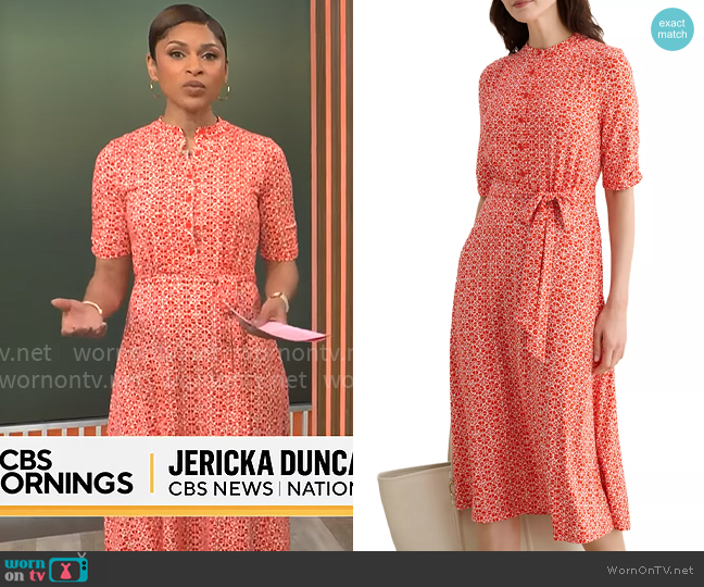 Hobbs London Cathy Abstract Print Jersey Dress worn by Jericka Duncan on CBS Mornings
