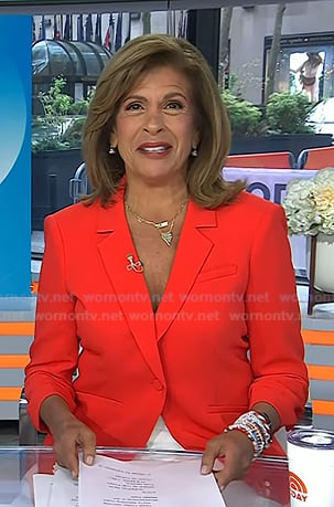 Hoda’s red ruched sleeve blazer on Today
