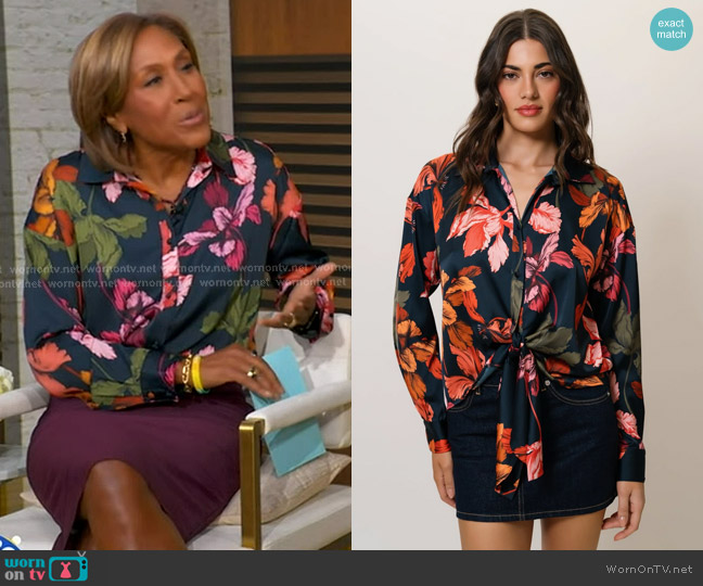 Hutch Robbie Top in Navy Multi Sketched Iris worn by Robin Roberts on Good Morning America