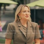 Isla’s olive suit with one shoulder top on Running Point