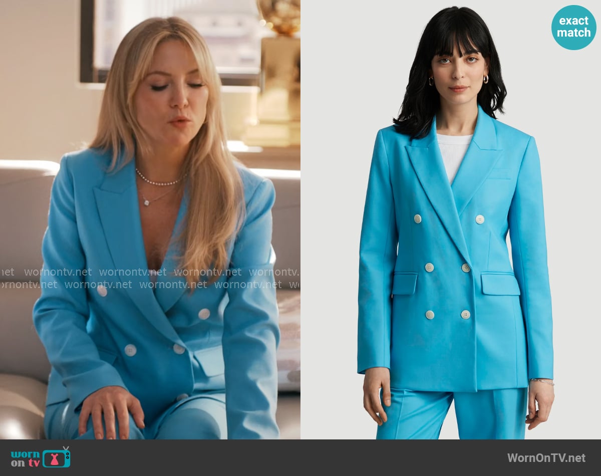 Argent Double-Breasted Blazer in Aqua worn by Isla Gordon (Kate Hudson) on Running Point