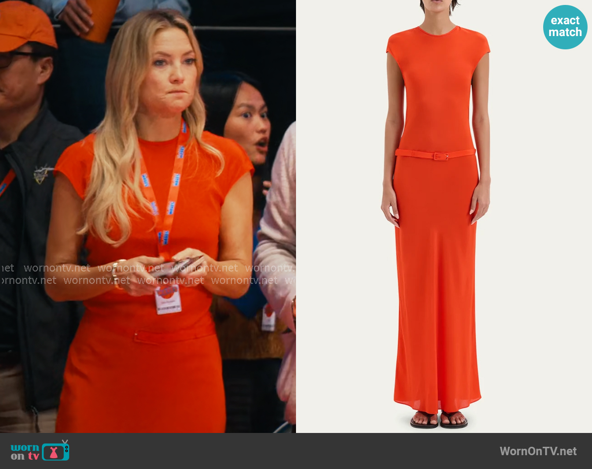 Sir. Fresca Belted Silk Dress in Tangerine worn by Isla Gordon (Kate Hudson) on Running Point