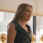 Isla’s grey double-breasted dress on Running Point