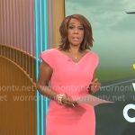 Gayle King’s coral pink v-neck sheath dress on CBS Mornings