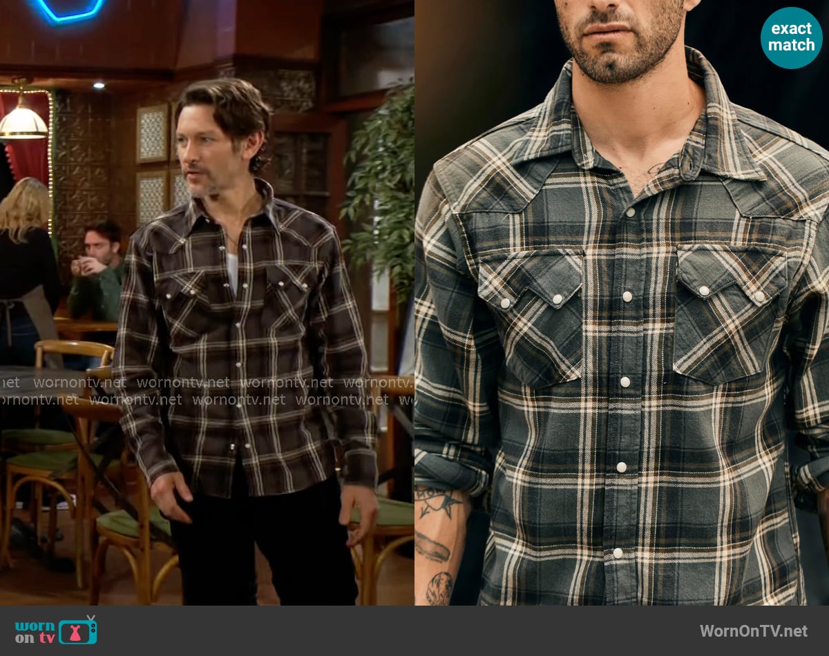 Imogene + Willie Sawtooth Pearl Snap in Caldera worn by Daniel Romalotti (Michael Graziadei) on The Young and the Restless