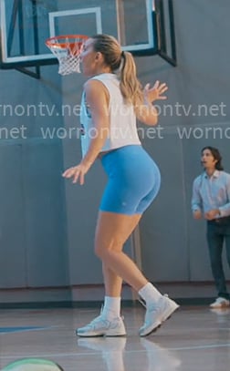 Isla’s blue bike shorts on Running Point