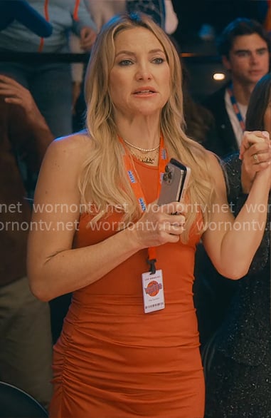 Isla’s orange side ruched tank dress on Running Point