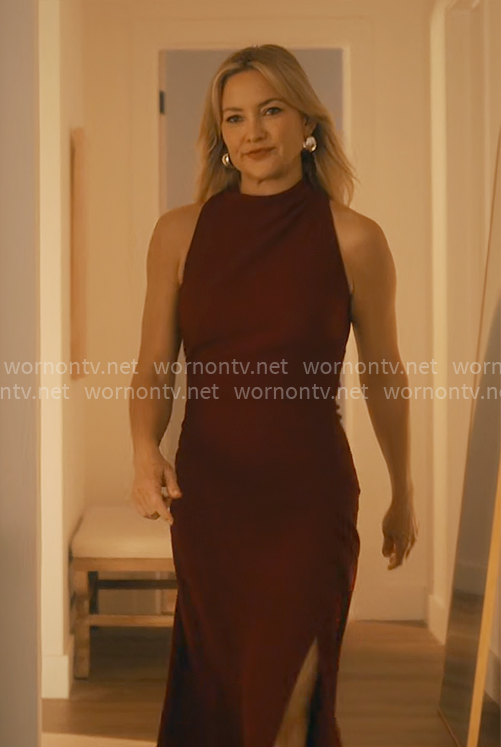 Isla’s purple long dress with split on Running Point