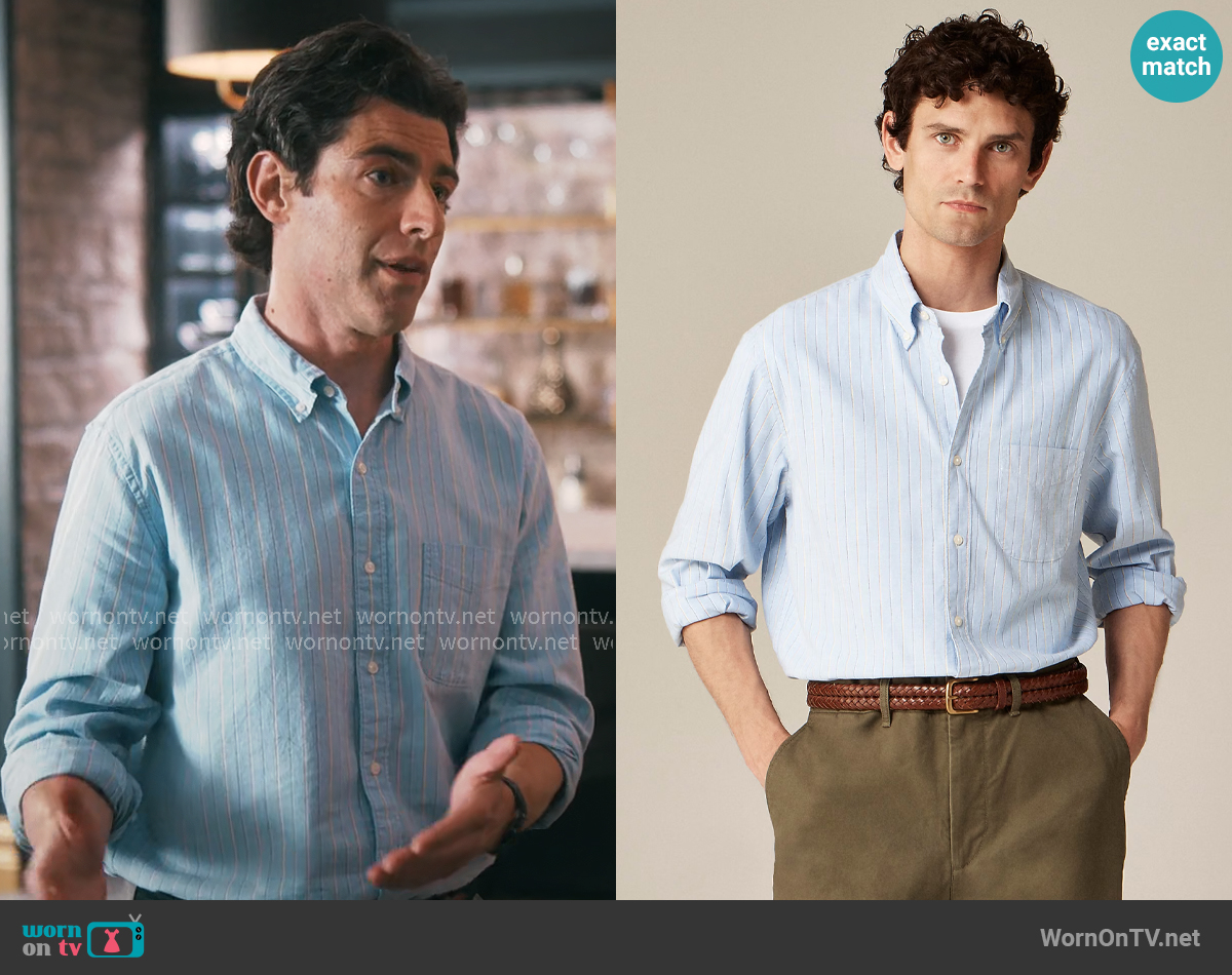 J. Crew Broken-in organic cotton oxford shirt in Jason Blue Multi worn by Lev Levenson (Max Greenfield) on Running Point