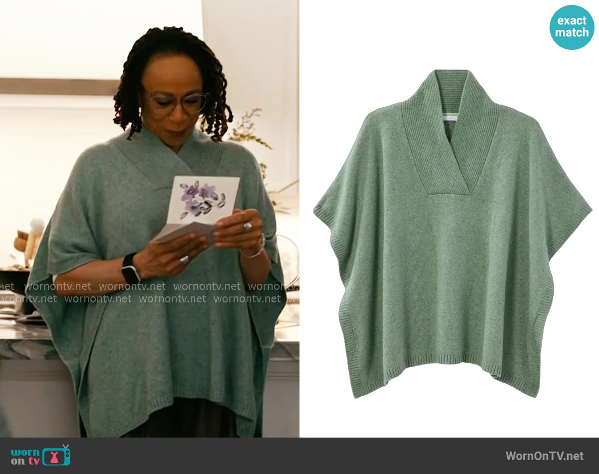 J. Jill Knit Pullover Poncho in Dark Celadon Heather worn by Sharon Goodwin (S. Epatha Merkerson) on Chicago Med