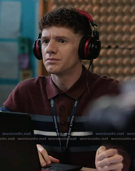 Jacob’s burgundy stripe sweater polo  on Abbott Elementary