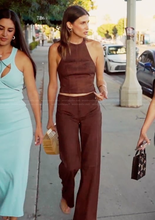 Janet’s brown suede top and pants on The Valley
