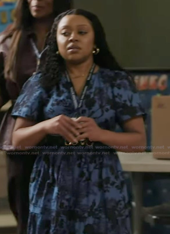 Janine’s blue floral print dress on Abbott Elementary