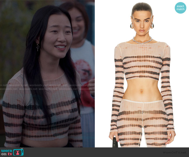 Jean Paul Caultier Boat Neck Striped Washed Mariniere Cropped Top worn by Yuri Han (Gia Kim) on XO Kitty