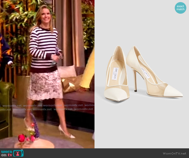 Jimmy Choo Love 100 Mesh and Leather Pumps worn by Sara Haines on The View