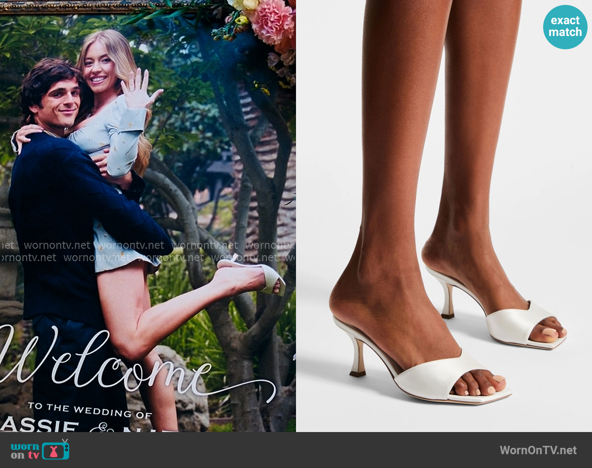 Jimmy Choo Skye 70 Satin Sandal worn by Cassie Howard (Sydney Sweeney) on Euphoria