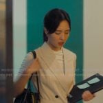 Jiwon’s beige pinstripe sleeveless blazer dress on XO Kitty