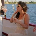 Joe-Ellen’s beige crochet knit dress on The Real Housewives of Rhode Island