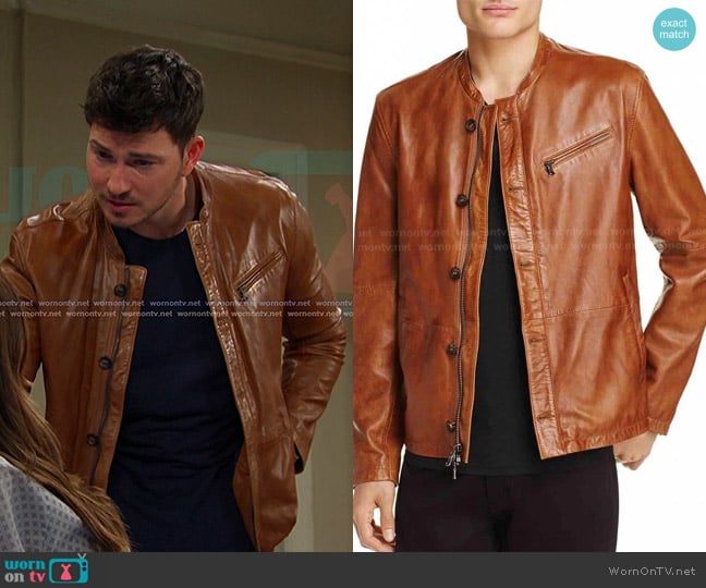 John Varvatos Band Collar Leather Jacket in Tan worn by Alexander Kiriakis (Robert Scott Wilson) on Days of our Lives