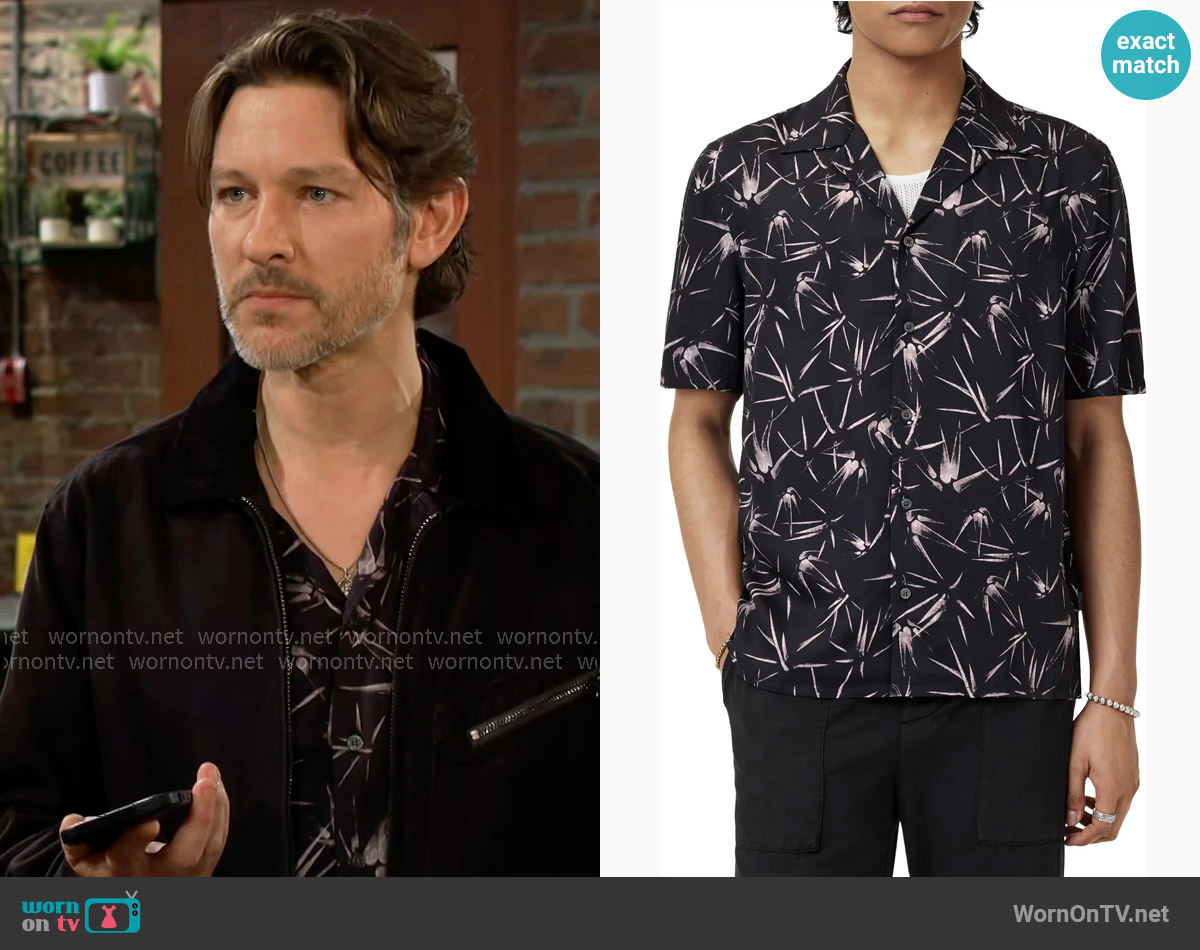 John Varvatos Dan Print Modal Camp Shirt worn by Daniel Romalotti (Michael Graziadei) on The Young and the Restless