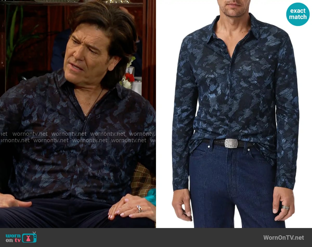 John Varvatos Vienne Shirt in Cobalt worn by Danny Romalotti (Michael Damian) on The Young and the Restless