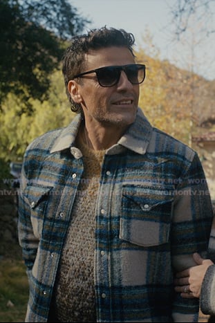 Josh’a blue plaid shirt jacket on Beef