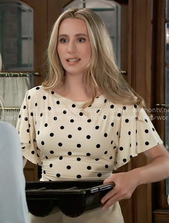 Josslyn’s cream polka dot top on General Hospital
