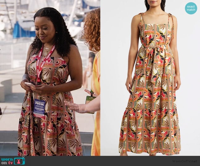 Julia Jordan Printed Tie Belt Maxi Sundress worn by Janine Teagues (Quinta Brunson) on Abbott Elementary