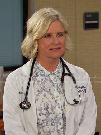 Kayla’s white print shirtdress on Days of our Lives