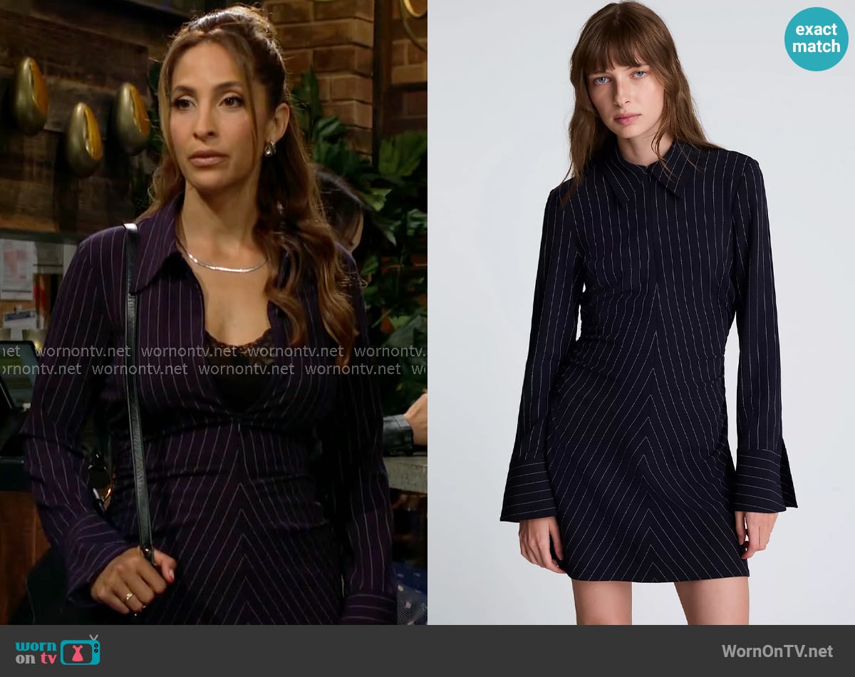Kenneth Cole Pinstripe Zip Front Dress worn by Lily Winters (Christel Khalil) on The Young and the Restless