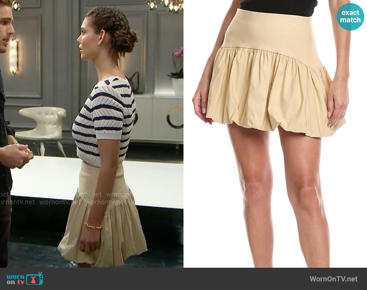 Kenneth Cole Side Zip Bubble Hem Mini Skirt worn by Electra Forrester (Laneya Grace) on The Bold and the Beautiful