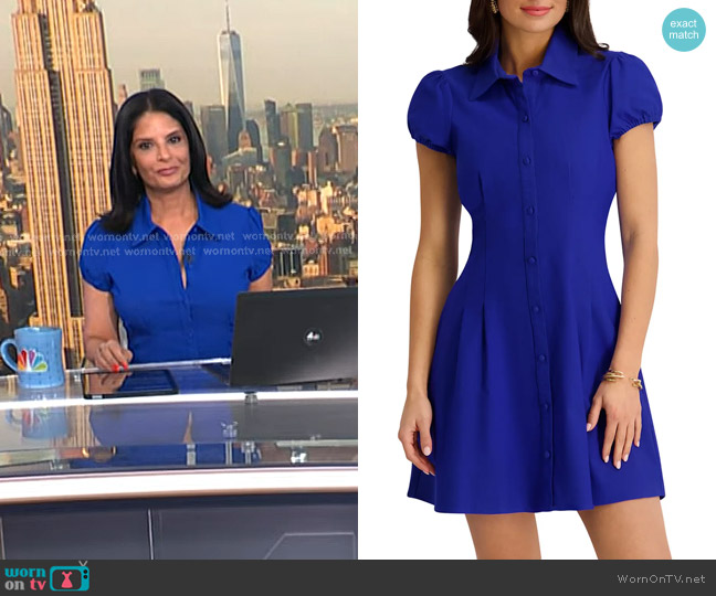Kensie Puff Sleeve Stretch Woven Minidress in Cobalt worn by Darlene Rodriguez on Today