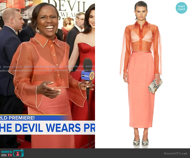 Khaite Fritz Top in Dahlia worn by Deborah Roberts on Good Morning America