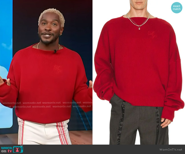 Kody Phillips Boat Neck Sweater in Red worn by Scott Evans on Access Hollywood