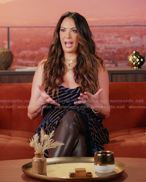 Kristen’s velvet stripe confessional dress on The Valley